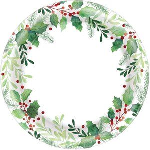 NEW Traditionnel Christmas Holly Leaves Paper Plates - 8.5in / 21.5cm - 40pcs